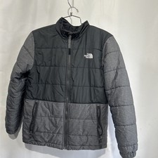 The North Face Youth Boy's Reversible Hooded Jacket Coat Gay Black Sz L 14/16