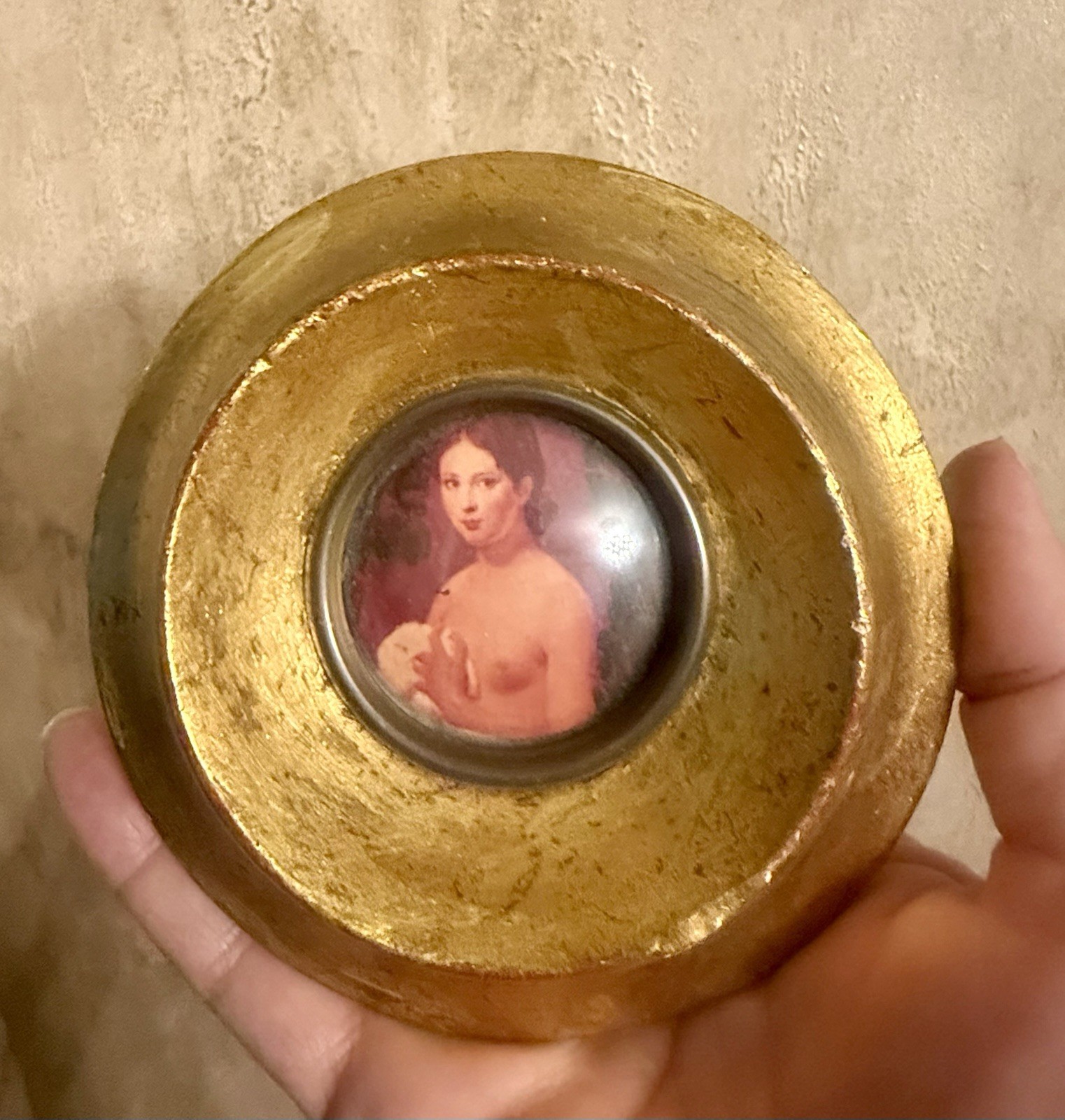 Antique Miniature Italian Nude Portrait In a Gilt Frame, Florentine