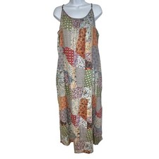 dylan XL Floral Hippie Patch Boho Maxi Tank Dress with Pockets