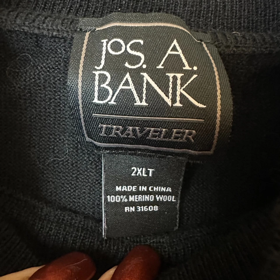 Jos. A. Bank Sweater Sz 2XT tall Black 100% Merino Wool Pullover mock neck - Image 2 of 3