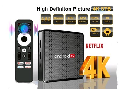 Smart TV Box 2GB + 16GB 4K Android 10.0 WiFi 6 HDR10+ Quad Core HDMI 2.1 DC H313