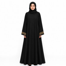 Cotton Abaya Modest Maxi Dress with Sleeve Tape, Side Pockets