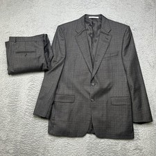 Hickey Freeman 2 Pc Suit Mens 42R Gray Brown Windowpane Plaid 100 Worsted Wool