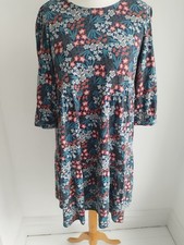 Seasalt Dress Smock Alpine Floral Tiered Heron Dip Cotton Jersey size UK 16