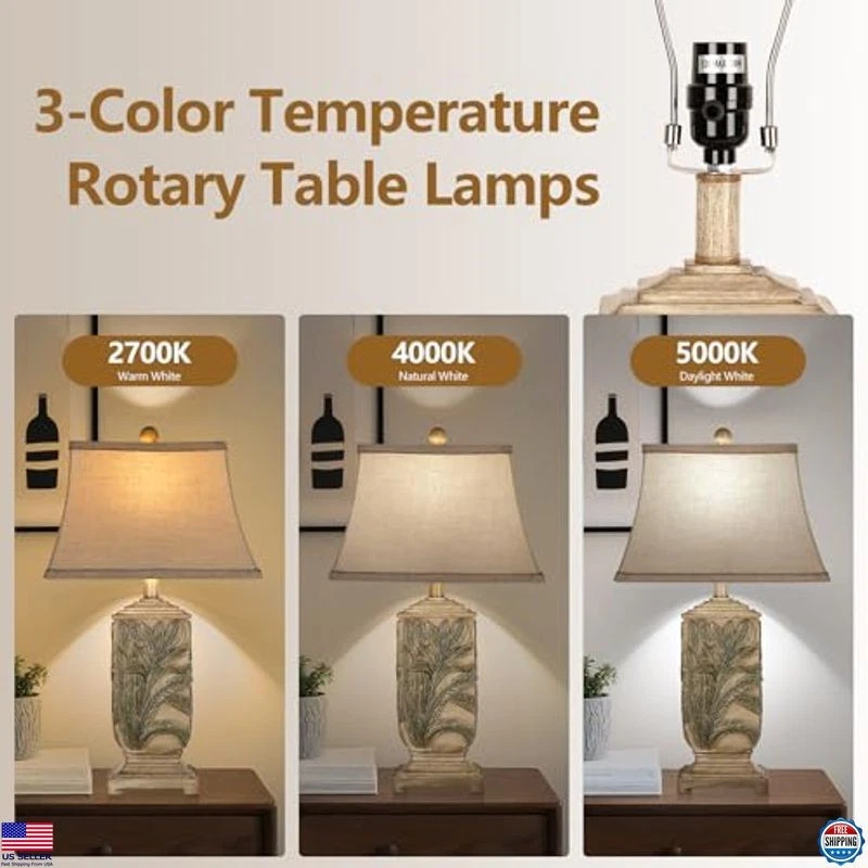 WIHTU 25" Rustic Vintage Table Lamps - Set of 2, 3 Color Temperatures, Farmhouse - Image 3 of 4