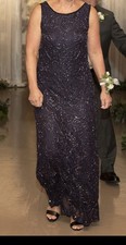 Pisarro Nights Beaded Lace Column Gown Sz 4