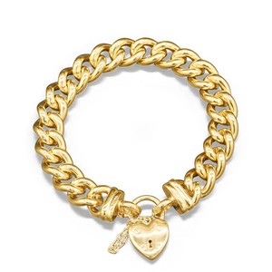 Authentic 18ct Heavy Yellow Gold Plated 12mm Euro Curb Chain Bracelet with a Small Plai...