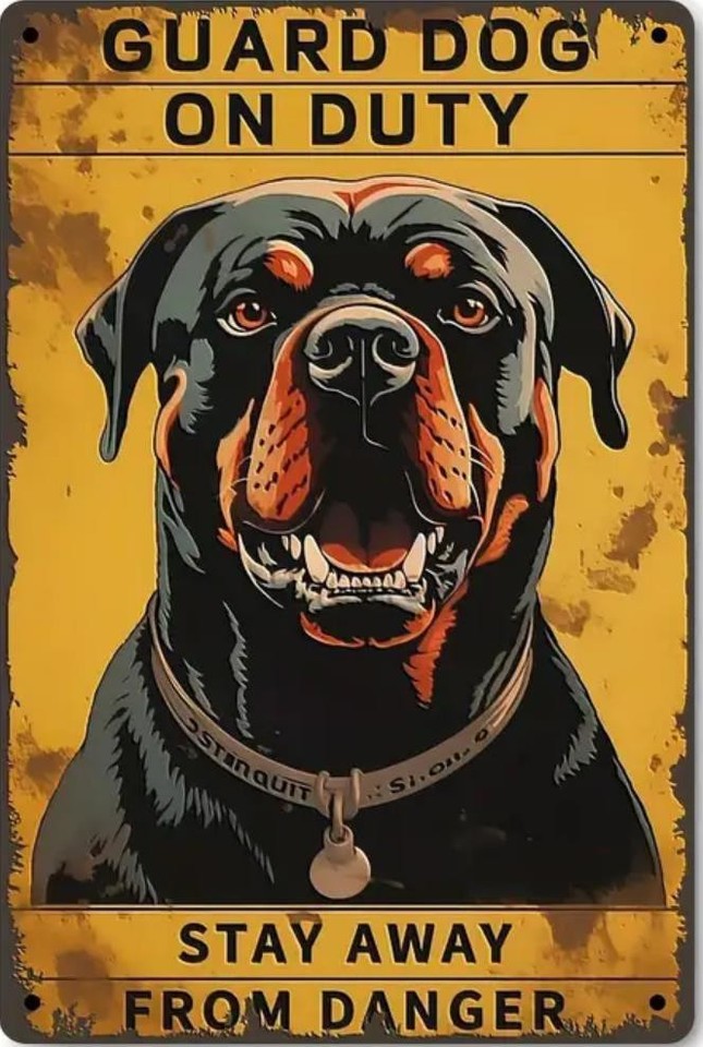 Insegna Metallica 'ATTENZIONE Rottweiler In Servizio' – Rustica, Per Amanti Cani