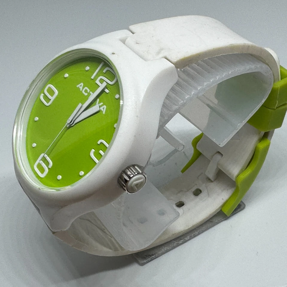 Relógio de quartzo Activa unissex 50m branco verde plástico borracha peças suíças nova bateria - Imagem 4 de 4