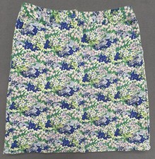 Talbots Skirt 6 Blue Pink Floral Cotton Stretch Pockets Preppy Boho Artsy Pastel