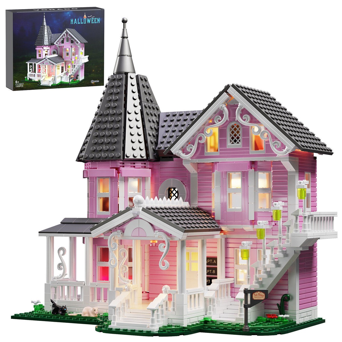 ピンクハウス DIY Pink Palace Apartments Building Set with Lighting Kit