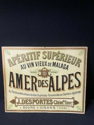 Amer des Alpes - Aperitif Supérieur - Malaga  französische Werbepappe um 1925