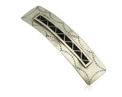 Women's Navajo Hair Clip .925 Silver Inlaid Black Onyx Native American Artist 