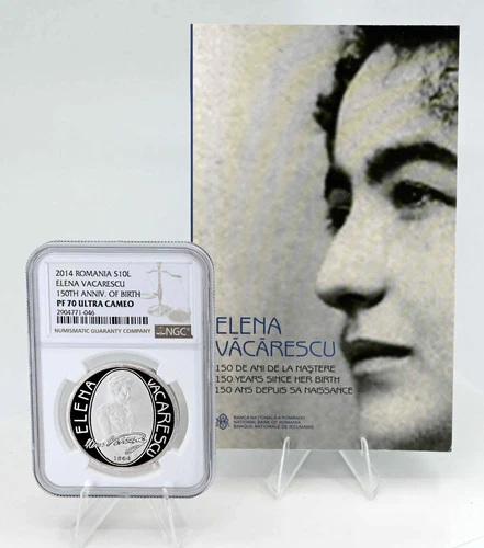 ROMANIA 10 Lei 2014 Silver 1oz. '150th of the Birth - Elena Văcărescu' NGC PF70