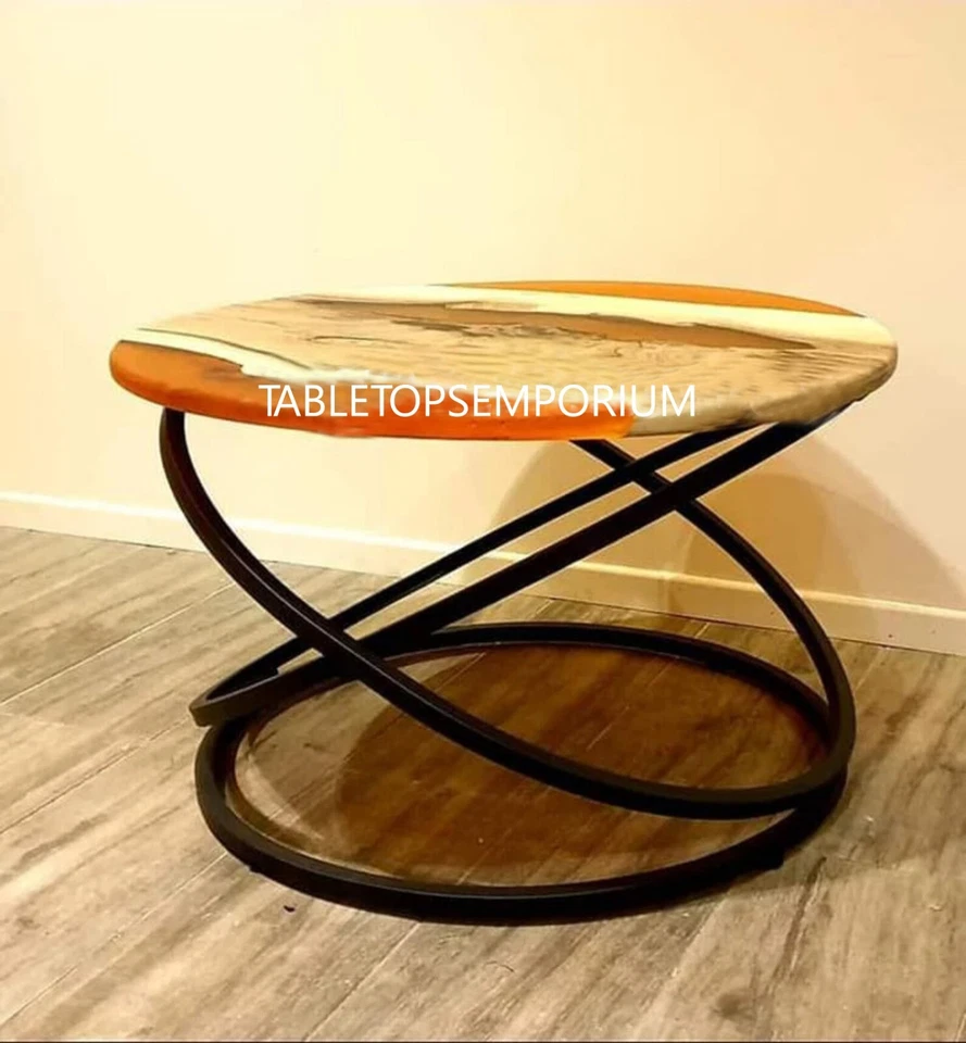 Random Orange Epoxy Wooden Resin Table Top Epoxy Coffee Epoxy Console Table Deco - Image 2 of 4