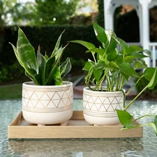 Flora Bunda 6 in & 5 in Geometric Ceramic Plant Pot Mid-Century Set of 2 Planter
