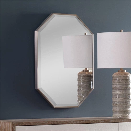 Uttermost Stuartson Stainless Steel Glass and MDF Vanity Mirror in Nickel - Picture 2 of 6