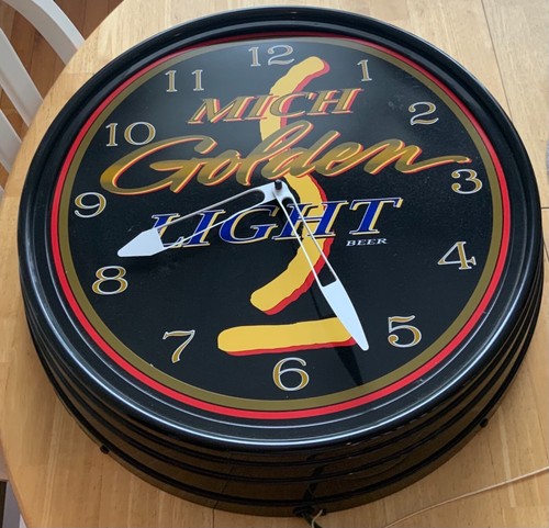 Michelob Beer Golden Light 19” Clock 1998 Anheuser Busch MGD Black & Gold 1990’s