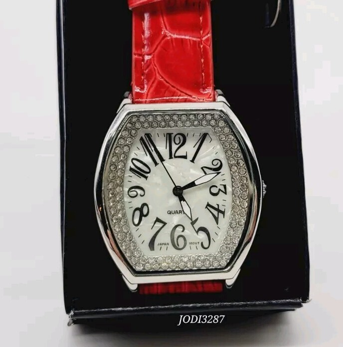 Battery with Faux Watch New AVON Rhinestones Croc 2014 SCARLET Strap - VintageWatches.PK Battery with Faux Watch New AVON Rhinestones Croc 2014 SCARLET Strap - vintagewatches.pk