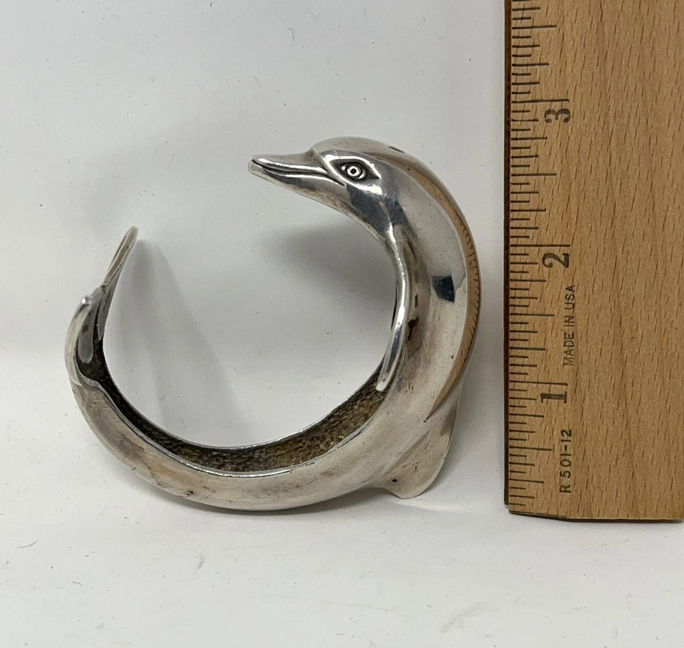 Bracelete vintage KABANA EUA sólido prata esterlina 925 golfinho 102,75 g - Imagem 4 de 4