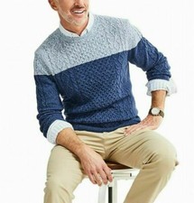 CLUB ROOM Blue Marled 100 Cotton Crew Neck Sweater NEW Large L