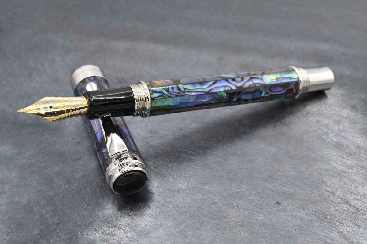 Xezo Maestro Abalone Extra Fine Fountain Pen, .999 Platinum Plated