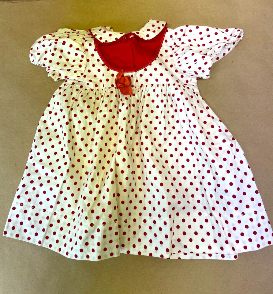 SWEET 1950's VinTaGe BABY DRESS Red White POLKA DOTS Peter Pan Ric Rac