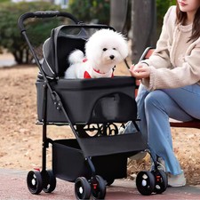 Pet Stroller Detachable Travel Carriage Foldable Cat Dog Walking Car on Wheels