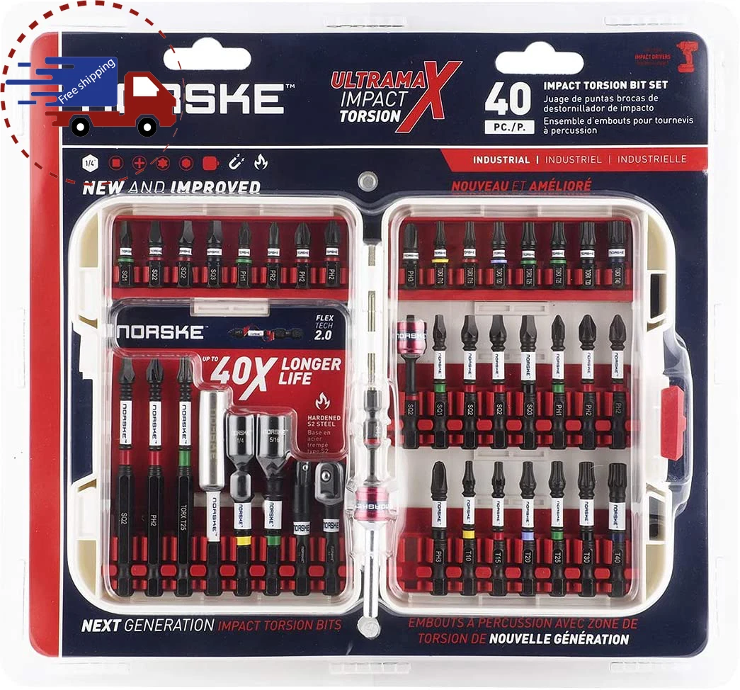 40Pcs Screwdriver Bit Set, Impact Torsion Magnetic PH & SQ Float Collar