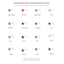 Sterling silver 3mm crystal Andralok nose studs / nosestud / 17 colours 