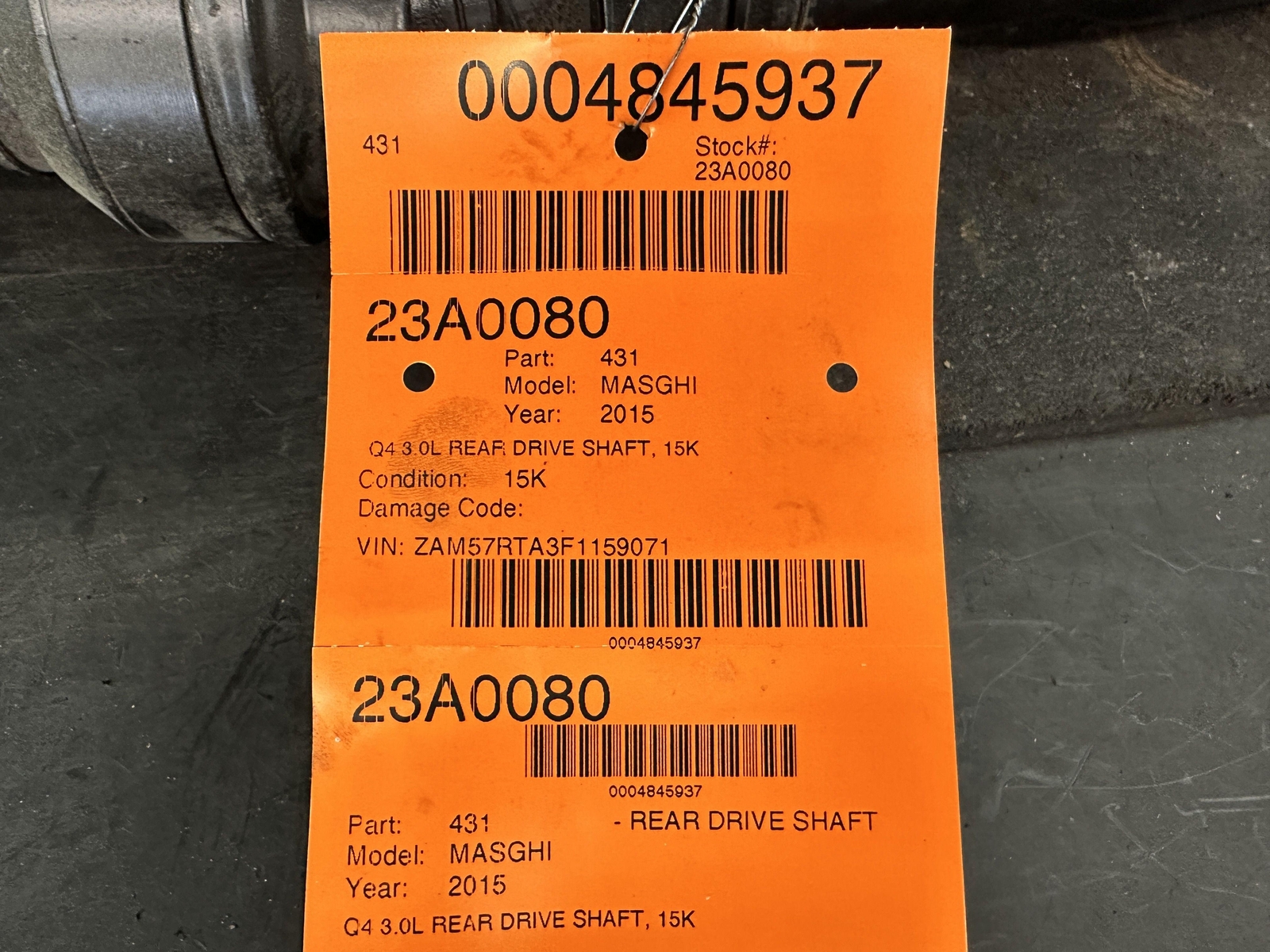 14-17 MASERATI GHIBLI Q4 3.0L REAR DRIVE SHAFT 15K MILES 6700085460