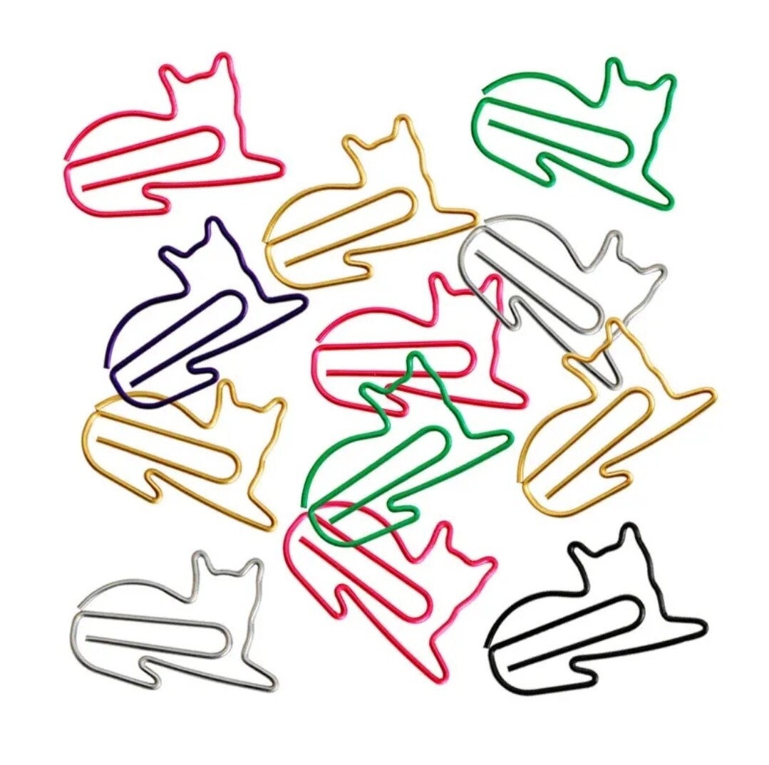 12 Multi Color Cat Shaped Paper Clips, Decorative Stylish Paper Clips
