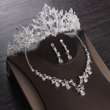 Bridal Princess Austrian Crystal Tiara Wedding Crown set Hair Accessory Silver