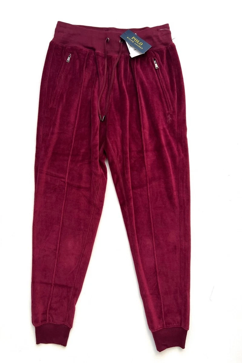 Polo Ralph Lauren Velour Velvet Sweatpants Joggers Burgundy XS