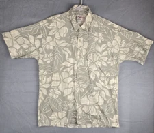Local Motion Original Aloha Hawaiian Button Down Shirt Men M Beige Short Sleeve