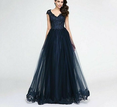 Lace Evening Dress Party Gown V-Neck 