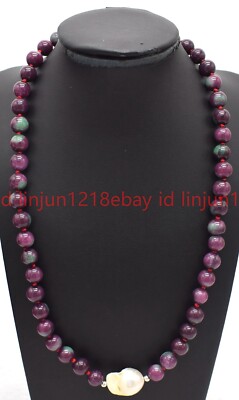 Natürliche 6/8/10 mm Rot Grün Zoisit Runde Edelsteine Weiß Barock Perlenkette 18 Zoll