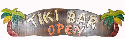 LG HAND CARVED WOOD TIKI BAR OPEN 3D SET TROPICAL ISLAND BEACH SIGN GARDEN ART