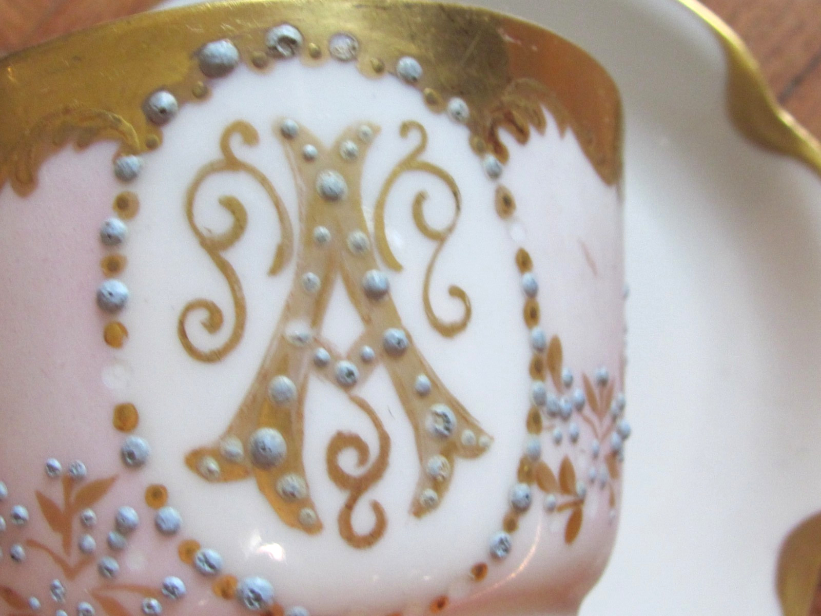 Tressemann & Vogt T&V Limoges Cup & Saucer Gold Hand Decorated with Initial A