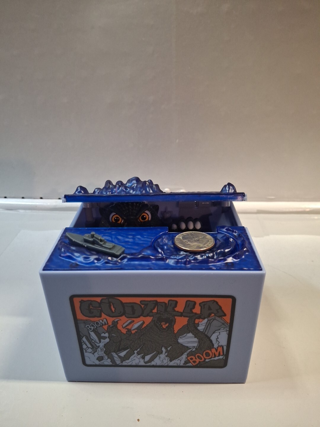 Godzilla Mischief Bank Coin Box LED Sound Gimmick Moving Figure Works Mint Condi