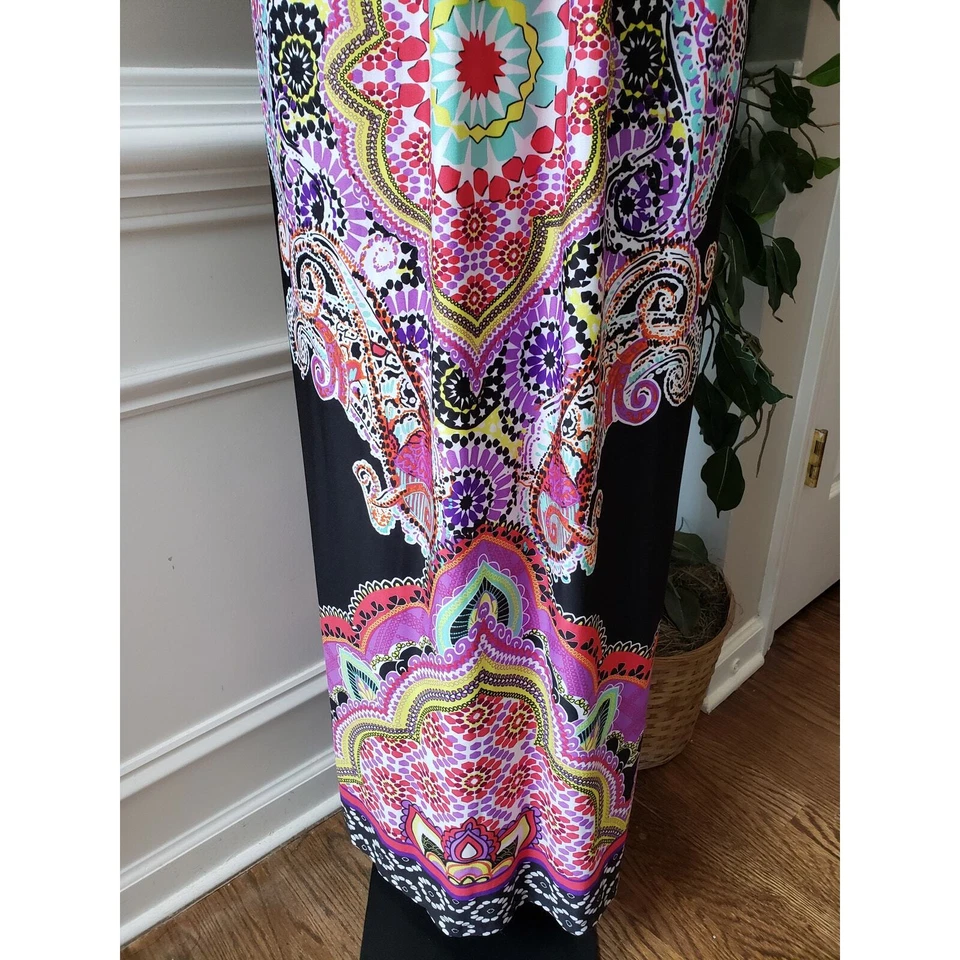 Maxi Vestido Bailey Azul Largo Para Mujer Grande Multicolor Floral Espalda Corredora Cuello en V Profundo Foto 4 de 4