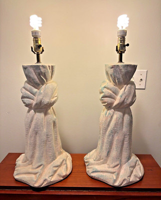 Pair of Vintage, RARE BON ART Plaster Modern Sculpture Knot Lamps, 1992 