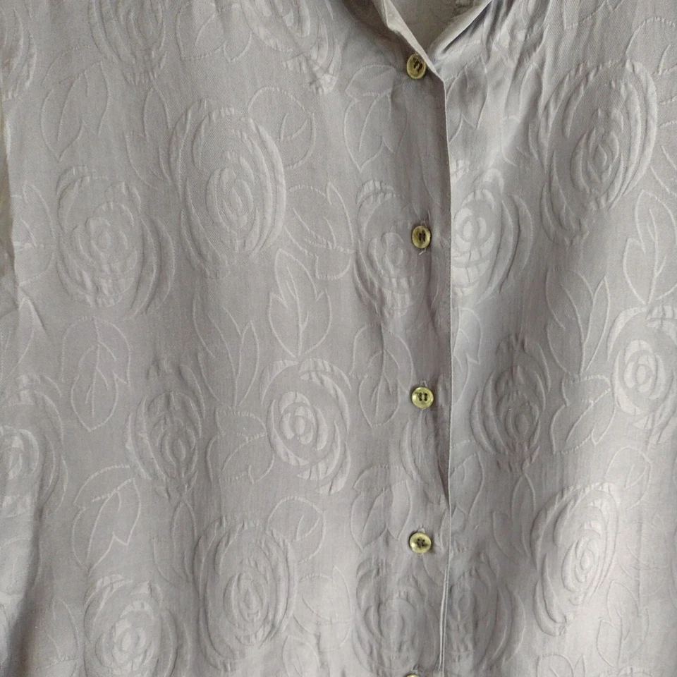 Jonathan Martin винтажная женская шелковая блузка L дымчатый фиолетовый жаккардовый топ на пуговицах - Изображение 4 из 4