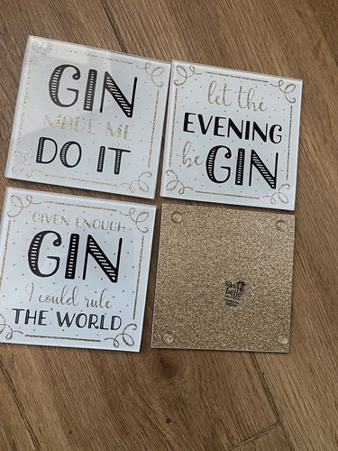 Bnib Sass & Belle Set of 4 Gin Time Coasters Home Decor Glass Glitter - Picture 2 of 2