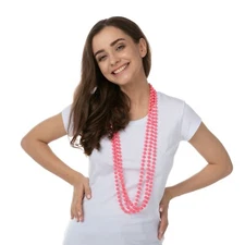 Neon Pink Necklace Beads Hoop Festival Jewellery 1980s Fancy Dress Costume Hen