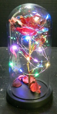 Valentine's LED Iridescent Forever Red Rose In Glass Dome (3 Settings) 8.5'' NIB