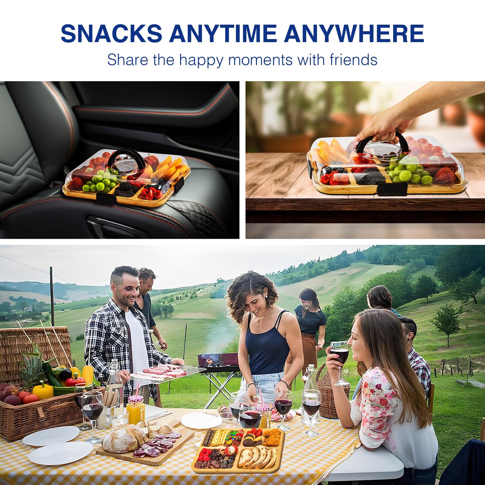 Charcuterie Board with Clear Lid, Travel Portable Cheese Board Charcuterie Bo...