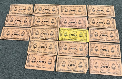 Lot of 18 Awana Clubs $1 Dollars Money