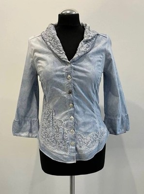 Bottega By Elisa Cavaletti Blue Button Up Shirt Blouse Women s Size S