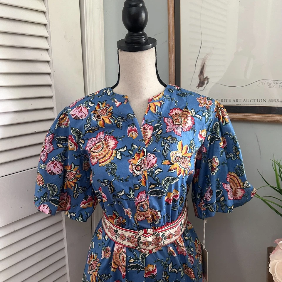 Vestido camisero para mujer JOIE 8 azul floral con cinturón acampanado preppy costero suave niña Foto 3 de 4